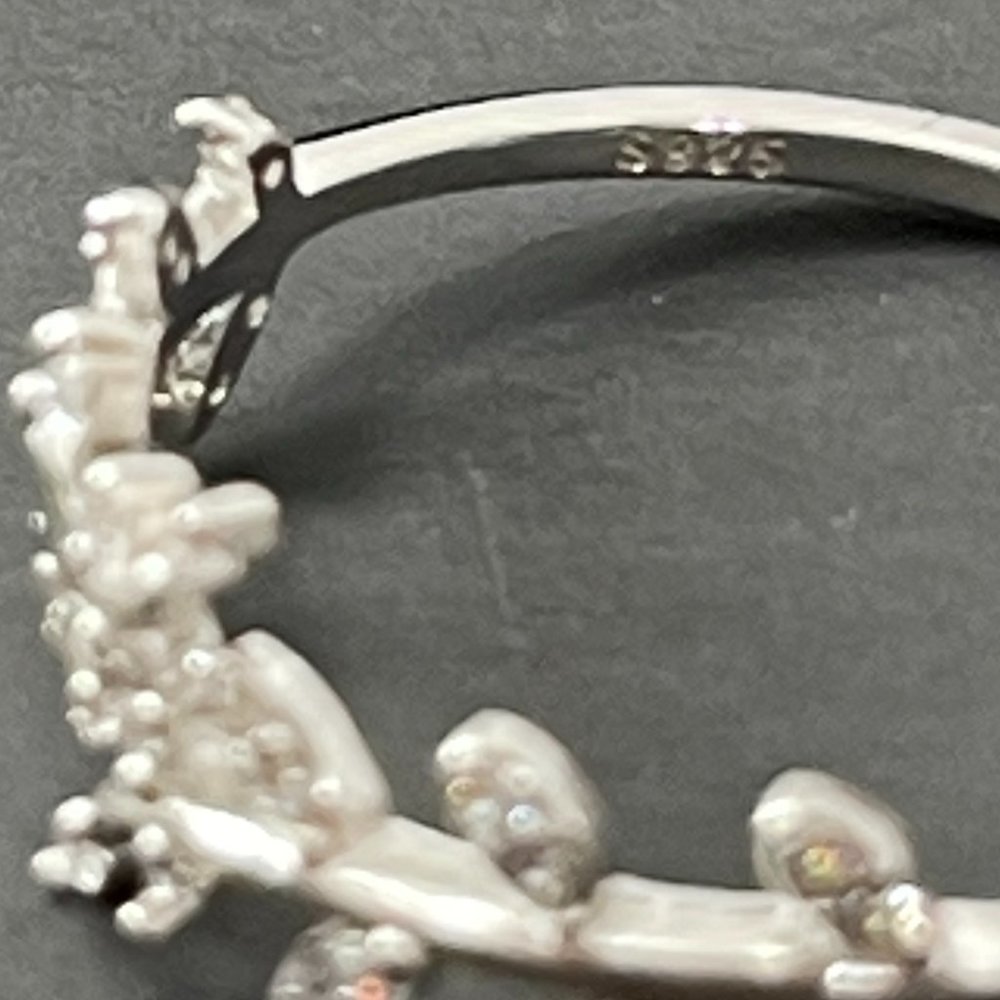 S925 Sterling Silver Cubic Zirconia Leaf Vine Adjustable Open Ring NEW - Picture 10 of 12